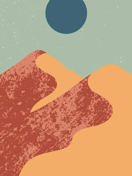 Современная Векторная Иллюстрация Середины Века Нарисованными Вручную Горами Дюнами Пустынь — стоковый вектор