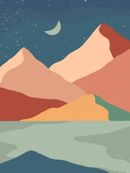 Kreative Abstrakte Berglandschaft Background Mid Jahrhundert Moderne Vektorillustration Mit Handgezeichneten — Stockvektor