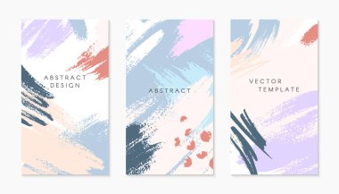 Metin için metin alanı olan düzenlenebilir insta hikaye şablonları. Elle çizilmiş fırça darbeleri ve dokuları olan modern vektör düzenleri. Sosyal medya pazarlaması, dijital gönderi, baskılar, pankartlar için moda tasarımı.