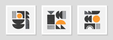 Soyut Bauhaus geometrik desenler dizisi. Basit şekiller ve elementlerle modaya uygun minimalist geometrik tasarım. Orta yüzyıl modern sanatsal vektör çizimi. Geleceğin duvar sanat dekoru..