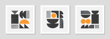 Bir dizi bstrakt bauhaus geometrik model arka planlar. Basit şekiller ve elementlerle modaya uygun minimalist geometrik tasarım. Orta yüzyıl modern sanatsal vektör çizimi. Geleceğin duvar sanat dekoru..