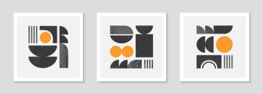 Bir dizi bstrakt bauhaus geometrik model arka planlar. Basit şekiller ve elementlerle modaya uygun minimalist geometrik tasarım. Orta yüzyıl modern sanatsal vektör çizimi. Geleceğin duvar sanat dekoru..