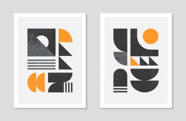 Bir dizi bstrakt bauhaus geometrik model arka planlar. Basit şekiller ve elementlerle modaya uygun minimalist geometrik tasarım. Orta yüzyıl modern sanatsal vektör çizimi. Geleceğin duvar sanat dekoru..