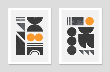 Soyut Bauhaus geometrik desenler dizisi. Basit şekiller ve elementlerle modaya uygun minimalist geometrik tasarım. Orta yüzyıl modern sanatsal vektör çizimi. Geleceğin duvar sanat dekoru..