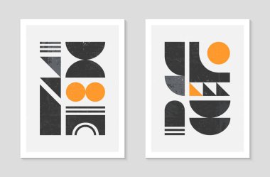 Soyut Bauhaus geometrik desenler dizisi. Basit şekiller ve elementlerle modaya uygun minimalist geometrik tasarım. Orta yüzyıl modern sanatsal vektör çizimi. Geleceğin duvar sanat dekoru..