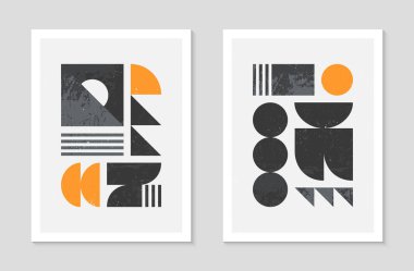 Bir dizi bstrakt bauhaus geometrik model arka planlar. Basit şekiller ve elementlerle modaya uygun minimalist geometrik tasarım. Orta yüzyıl modern sanatsal vektör çizimi. Geleceğin duvar sanat dekoru..