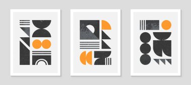 Soyut Bauhaus geometrik desenler dizisi. Basit şekiller ve elementlerle modaya uygun minimalist geometrik tasarım. Orta yüzyıl modern sanatsal vektör çizimi. Geleceğin duvar sanat dekoru..