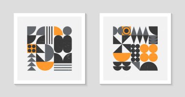 Soyut Bauhaus geometrik desenler dizisi. Basit şekiller ve elementlerle modaya uygun minimalist geometrik tasarım. Orta yüzyıl modern sanatsal vektör çizimi. Geleceğin duvar sanat dekoru..
