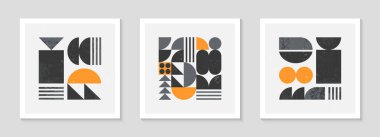 Bstrakt Bauhaus geometrik desenler dizisi. Basit şekilleri ve elementleri olan modaya uygun minimalist geometrik dizayn. Orta yüzyıl modern sanatsal vektör çizimleri..
