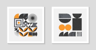 Bstrakt Bauhaus geometrik desenler dizisi. Basit şekilleri ve elementleri olan modaya uygun minimalist geometrik dizayn. Orta yüzyıl modern sanatsal vektör çizimleri..