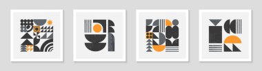 Bstrakt Bauhaus geometrik desenler dizisi. Basit şekilleri ve elementleri olan modaya uygun minimalist geometrik dizayn. Orta yüzyıl modern sanatsal vektör çizimleri..
