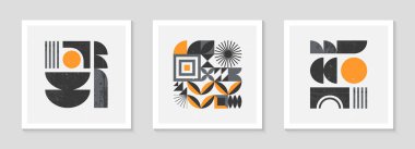 Bstrakt Bauhaus geometrik desenler dizisi. Basit şekilleri ve elementleri olan modaya uygun minimalist geometrik dizayn. Orta yüzyıl modern sanatsal vektör çizimleri..