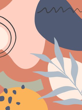 Mid century modern abstract vector illustration with organic shapes and plants.Minimalistic art print.Trendy artistic design perfect for banners templates;social media,invitations;branding,covers