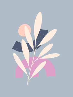 Mid century modern abstract vector illustration with organic shapes and plants.Minimalistic art print.Trendy artistic design perfect for banners templates;social media,invitations;branding,covers