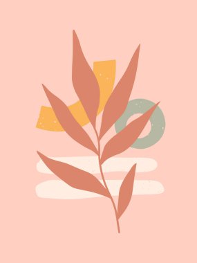 Mid century modern abstract vector illustration with organic shapes and plants.Minimalistic art print.Trendy artistic design perfect for banners templates;social media,invitations;branding,covers