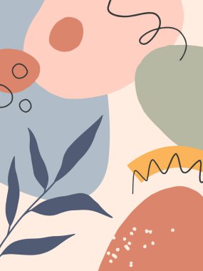 Mid century modern abstract vector illustration with organic shapes and plants.Minimalistic art print.Trendy artistic design perfect for  banners,templates;social media,invitations;branding,covers