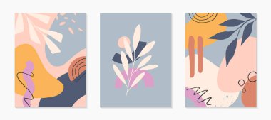 Yüzyılın ortalarında, organik şekiller ve bitkilerle birlikte modern vektör illüstrasyonları. Minimalist sanat baskıları. Moda tasarımları pankartlar için mükemmel.