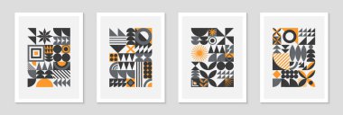 Soyut Bauhaus geometrik desenleri demeti. Basit şekilleri ve elementleri olan modaya uygun minimalist geometrik tasarımlar. Orta yüzyıl modern sanatsal vektör çizimleri..