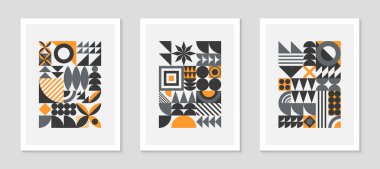 Soyut Bauhaus geometrik desenler dizisi. Basit şekiller ve elementlerle modaya uygun minimalist geometrik tasarım. Orta yüzyıl modern sanatsal vektör çizimi. Geleceğin duvar sanat dekoru..