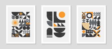 Soyut Bauhaus geometrik desenler dizisi. Basit şekilleri ve elementleri olan modaya uygun minimalist geometrik tasarım. Orta yüzyıl modern sanatsal vektör çizimleri..