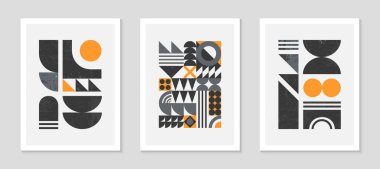 Soyut Bauhaus geometrik desenler dizisi. Basit şekilleri ve elementleri olan modaya uygun minimalist geometrik tasarım. Orta yüzyıl modern sanatsal vektör çizimleri..