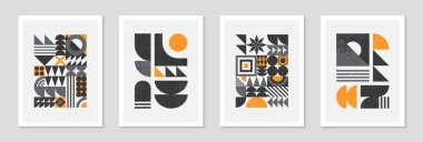 Soyut Bauhaus geometrik desenli bir demet. Basit şekiller ve elementlerle son moda minimalist geometrik tasarım. Orta yüzyıl modern sanatsal çizimler..