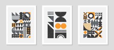 Soyut Bauhaus geometrik desenler dizisi. Basit şekilleri ve elementleri olan modaya uygun minimalist geometrik tasarım. Orta yüzyıl modern sanatsal vektör çizimleri..