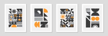 Soyut Bauhaus geometrik desenli bir demet. Basit şekiller ve elementlerle son moda minimalist geometrik tasarım. Orta yüzyıl modern sanatsal çizimler..