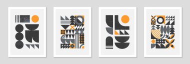 Soyut Bauhaus geometrik desenli bir demet. Basit şekiller ve elementlerle son moda minimalist geometrik tasarım. Orta yüzyıl modern sanatsal çizimler..