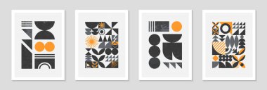 Soyut Bauhaus geometrik desenli bir demet. Basit şekiller ve elementlerle son moda minimalist geometrik tasarım. Orta yüzyıl modern sanatsal çizimler..