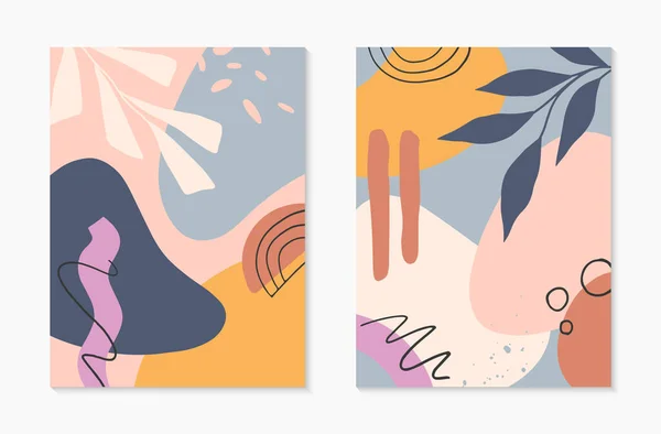 Conjunto Ilustrações Vetoriais Abstratas Modernas Meados Século Com Formas Folhas — Vetor de Stock