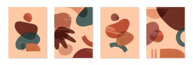 Çeşitli organik şekillere ve dokulara sahip bir grup modern soyut vektör çizimleri. Boho suluboya duvar sanatı dekorasyonu. Pankartlar için moda sanatsal tasarımlar; sosyal medya, davetiyeler, kapaklar, duvar kağıdı.