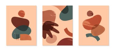 Organik şekil ve dokulara sahip bir dizi modern soyut vektör çizimleri. Boho suluboya duvar sanatı dekorasyonu. Pankartlar için moda sanatsal tasarımlar; sosyal medya, davetiyeler, kapaklar, duvar kağıdı.