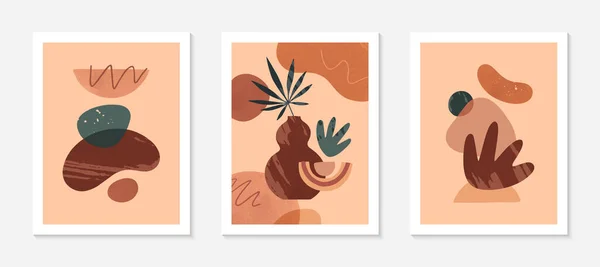 Conjunto Ilustraciones Vectoriales Abstractas Modernas Con Jarrones Formas Orgánicas Diversas — Vector de stock