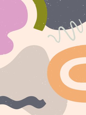 Çeşitli şekiller ve karalamalarla soyut modern vektör illüstrasyonu.Minimalist sanat baskısı. Sanatsal arka plan. Pankartlar için moda sanatsal tasarım; sosyal medya, davetiyeler; markalaşma, kapsama alanı.