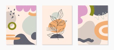 Çağdaş soyut vektör çizimleri, çeşitli organik şekillere ve yeşillik çizgilerine sahip. Minimalist sanat baskısı. Pankartlar için trend sanatsal tasarımlar; sosyal medya, davetiyeler, markalaşma, kapsama alanı
