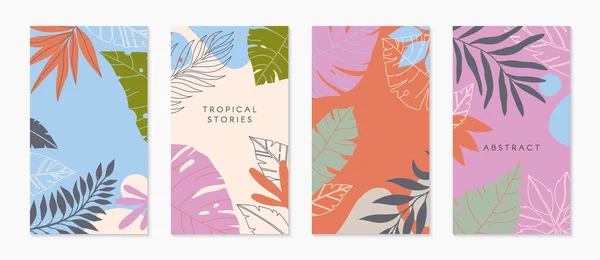 Insta Story Template Tropical Palm Leaves Modern Vector Summer Layouts — 스톡 벡터