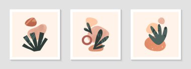 Organik şekil ve dokulara sahip bir dizi modern soyut vektör çizimleri. Boho suluboya duvar sanatı dekorasyonu. Sanatsal tasarımlar pankartlar için mükemmel; sosyal medya, davetiyeler, kapaklar, duvar kağıtları.