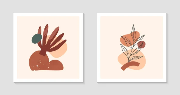 Conjunto Ilustraciones Vectoriales Abstractas Modernas Con Diversas Formas Orgánicas Follaje — Vector de stock