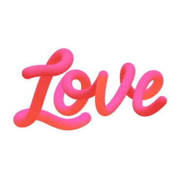 3d Love metni beyaz arkaplanda izole edildi. Kırmızı ve pembe renkli moda tabiri. Sevgililer Günü için hoş el yazısı, gömlek tasarımı, baskılar, davetiyeler, reklam.