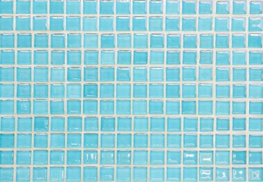 Mavi pastel seramik duvar ve zemin soyut arkaplan. Yatak odasının geometrik mozaik desen dekorasyonunu tasarla. Reklam afişi ya da web için basit, pürüzsüz bir model. Renk eğimli mozaik dikdörtgen tasarımlı kare mavi.