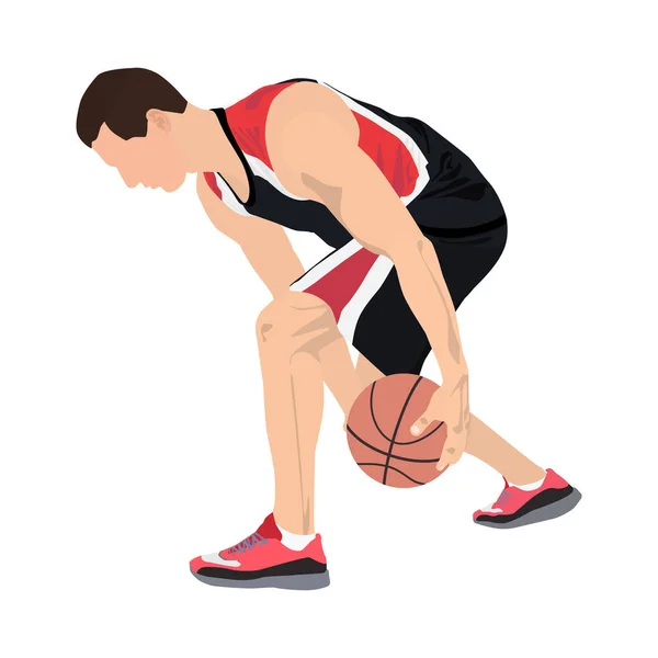 Професійний баскетболіст з м'ячем, векторна ілюстрація. Баскетбольний кросовер навички дриблінг . — стоковий вектор