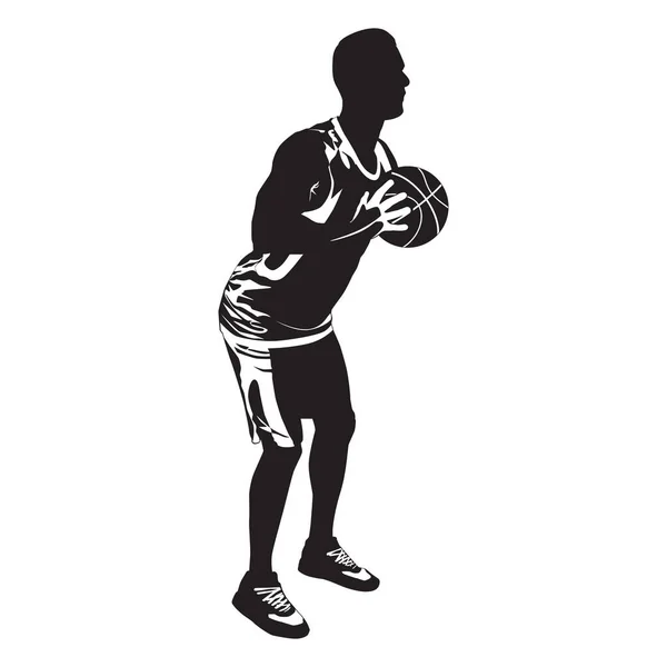 Silhouette professionnelle de joueur de basket-ball tirant balle dans le cerceau, illustration vectorielle — Image vectorielle