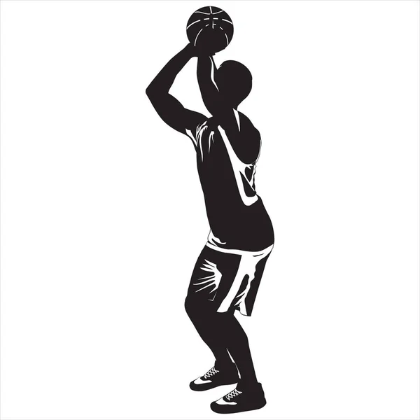 Professional basketball player silhouette shooting ball into the hoop, vector illustration — Stock Vector