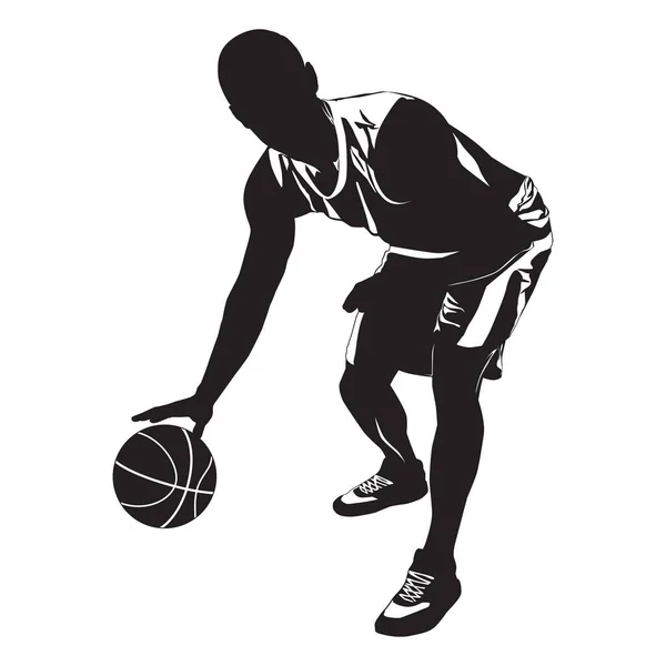 Sílhueta profissional do jogador de basquete com bola, ilustração vetorial. Habilidades de driblagem de basquete. Gráficos De Vetores