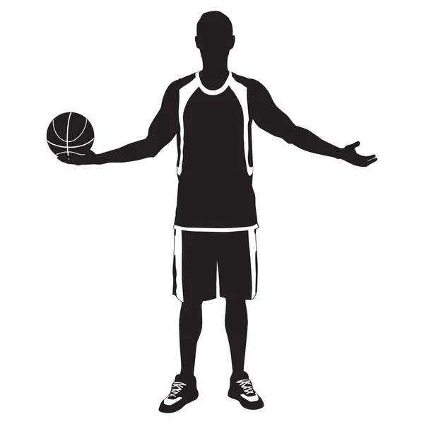Basketballprofi Silhouette stehend mit Ball in der Hand, Vektorillustration — Stockvektor