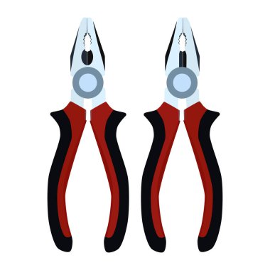 Pense kombinasyonu. Elektrikçi, inşaat işçisi ve tamirci el aleti, düz vektör illüstrasyonu.