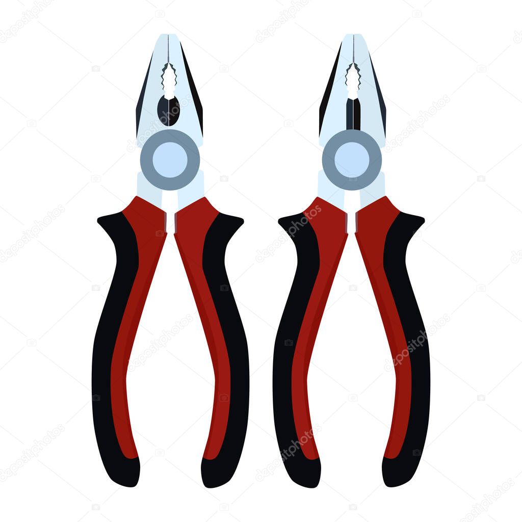 Combination pliers. Electrician, construction worker and repairman hand tool, flat vector illustration.