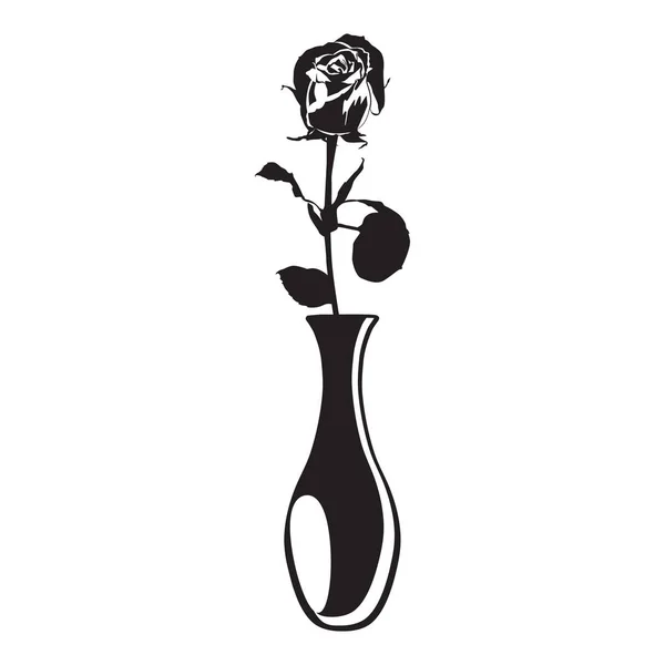 Rose Blume in der Vase schwarze Silhouette Vektor Illustration. Blühende Gartenblume — Stockvektor