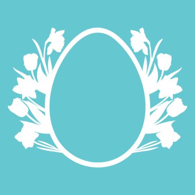 İlkbahar çiçekleri, laleler ve nergis çiçekleri. Süslü Paskalya yumurtası, lazerle kesilmiş şablon, şablon. Paskalya tebrik kartı, festival dekorasyonları tasarım unsuru, vektör illüstrasyonu.